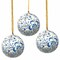 Set of 3 Decorative Paper Hanging Blue Balls Hand Painted Ornaments with Glossy Finish